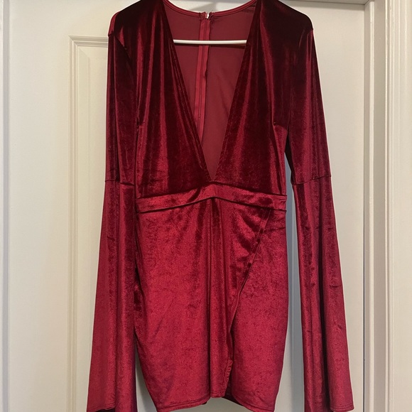 Red Luxury Plunge Velvet Dress - Picture 1 of 4